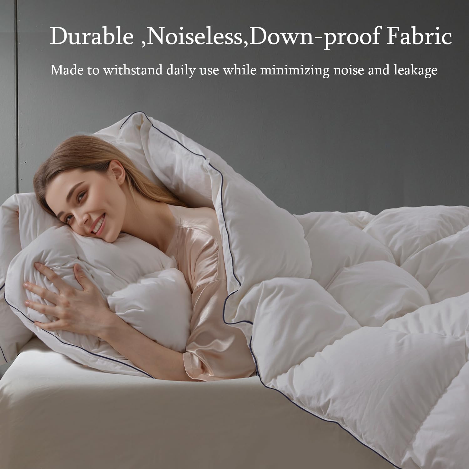 Queen Size Down Comforter,Medium Weight All-Season Duvet Insert with 8 Loops,Luxury Noiseless Bedding Comforter,White,90'x90'