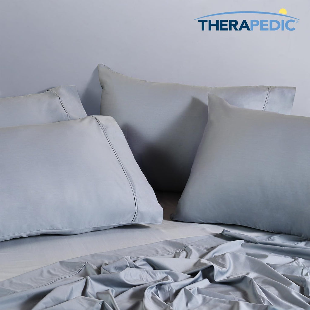 Therapedic Organic Rayon Derived from Bamboo Queen Sheet Set | 1000TC 6-Piece Cooling Sheets Set, 16' Deep Pocket Fitted Sheet, 4 Pillowcases - Light Blue