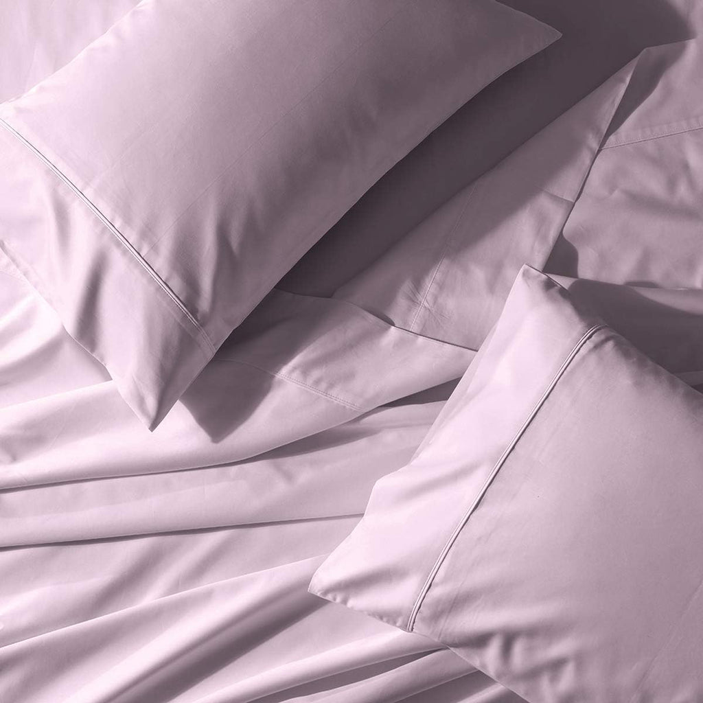 Solid 300-Thread-Count, 100-Percent Cotton Percale, Breathable Crispy Split-California-King Sheets Set for Adjustable Beds, Lilac