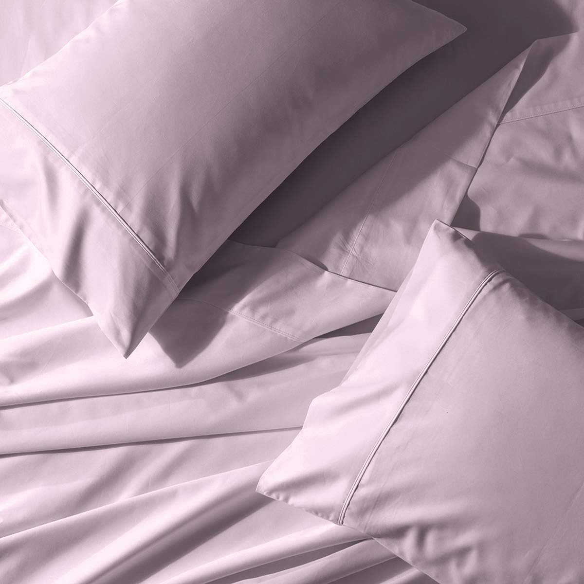 Solid 300-Thread-Count, 100-Percent Cotton Percale, Breathable Crispy Split-California-King Sheets Set for Adjustable Beds, Lilac
