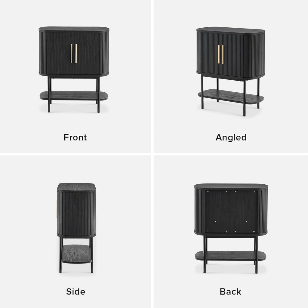mopio Quin Storage Cabinet, Tambour Fluted Entryway Accent Sofa Tables, Buffet Sideboard with Doors & Shelves, Pantry Coffee Wine Bar Cabinet, Wood Console Table, Mid Century Modern (Black)