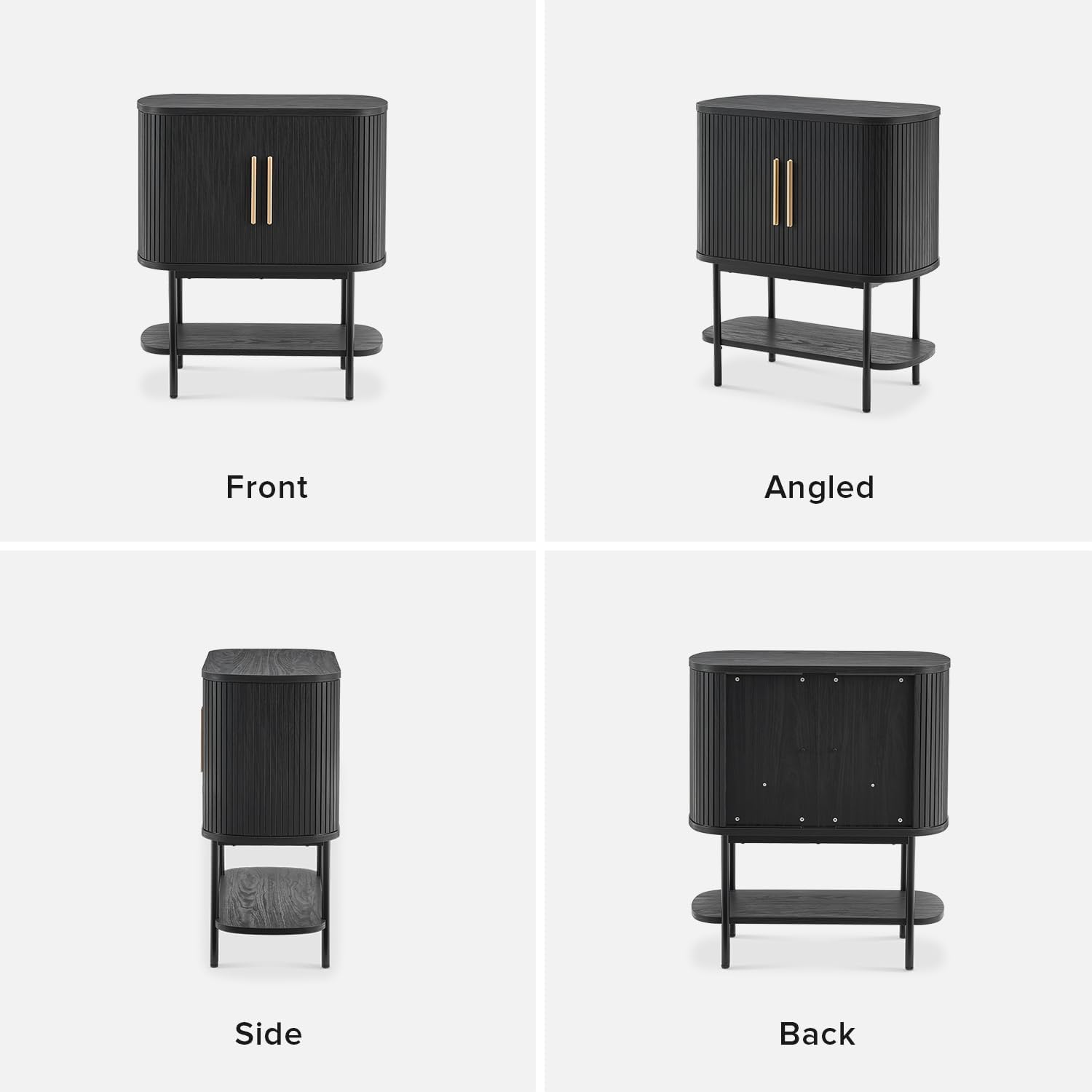 mopio Quin Storage Cabinet, Tambour Fluted Entryway Accent Sofa Tables, Buffet Sideboard with Doors & Shelves, Pantry Coffee Wine Bar Cabinet, Wood Console Table, Mid Century Modern (Black)