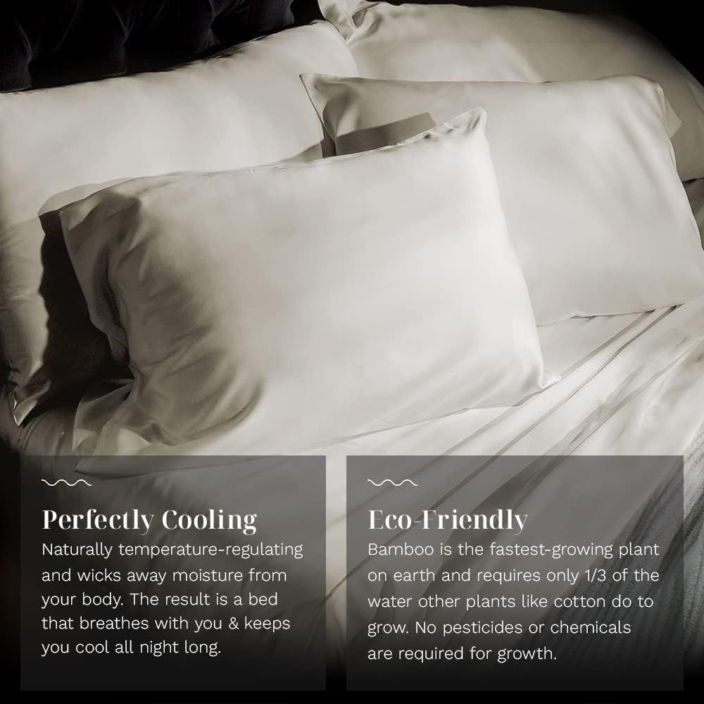 LUXOME Luxury Sheet Set | 100% Rayon (Viscose) from Bamboo | Queen Size - Ivory | Deep Pockets | 4-Piece Set (Fitted, Flat, 2 Pillowcases)