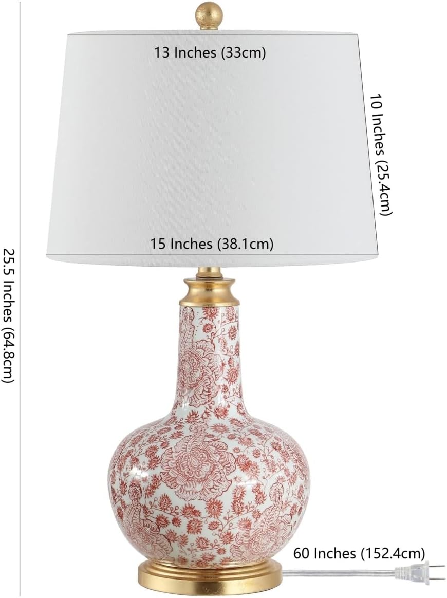 Safavieh Lighting Collection Leia Red Floral Chinoiserie Ceramic 26-inch Bedroom Living Room Home Office Desk Nightstand Table Lamp (LED Bulb Included)