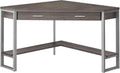 Pemberly Row Corner Computer Desk, 42' L x 42' D x 30' H, Taupe Wood Look Finish, Silver Metal Frame, Drawer and Bottom Shelf, Space-Saving Design for Home Office or Workstation Use