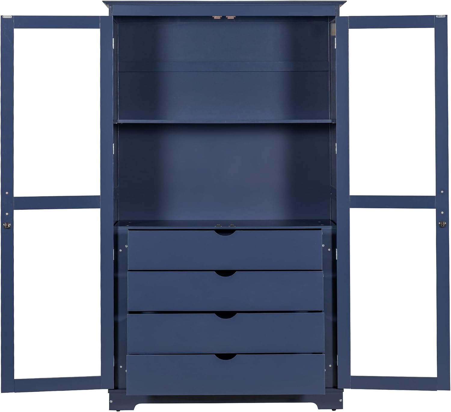 Modern 75inch Kitchen Pantry, Freestanding Kitchen Storage Cabinet Display Cabinet with Glass Doors and 4 Built-in Drawers for Living Room, Home Office (Blue-30r)