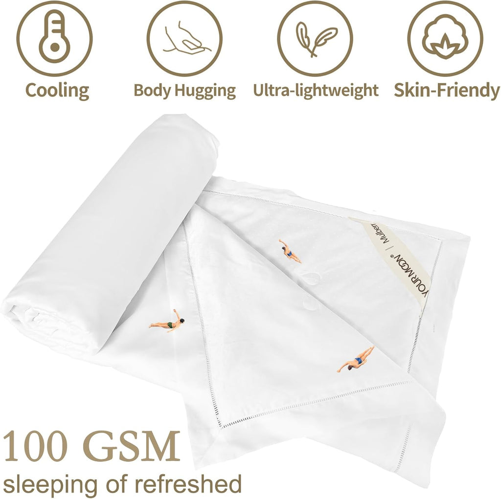 YOUR MOON Luxurious Summer/Spring Lightweight Mulberry Silk Comforter Queen Size,100% Natural Long Strand Silk Fill Duvet, Luxury Bedding, Cooling Rayon Derived from Bamboo Shell (White)