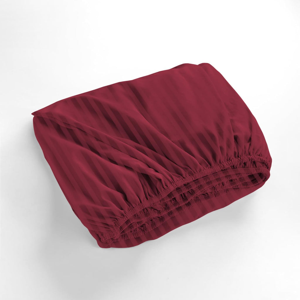 1000 Series- Extra Long Staple 100% Egyptian Cotton Sheet Set,Sateen Weave, Hotel Quality Soft Luxury Bedding, Queen Size 4 Piece Sheet Set Fit 15' Inch to 18' Deep Stripe Burgundy