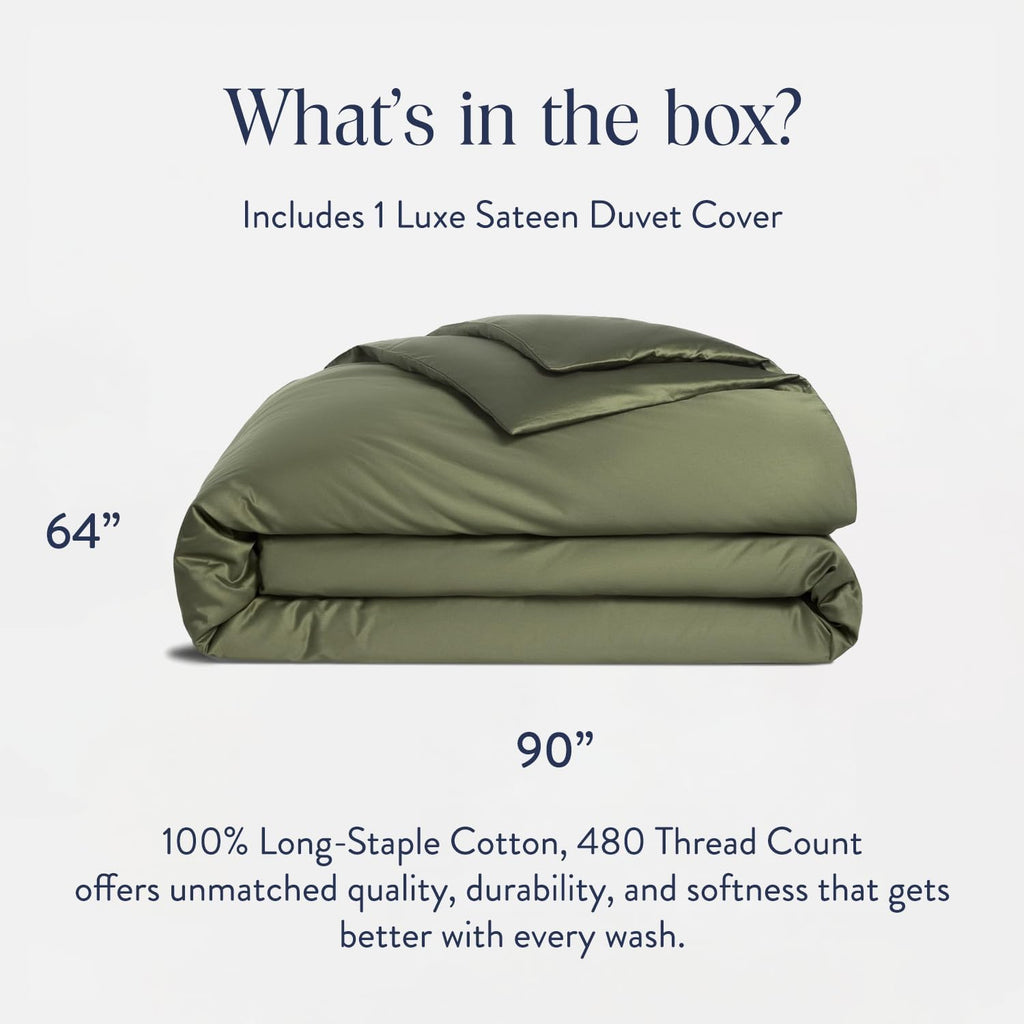 Brooklinen Luxury Sateen Duvet Cover - 100% Cotton, Twin/Twin XL Size in Fresh Moss Green with Extra-Long Corner Ties and Button Closure - Best Twin/Twin XL Duvet Covers