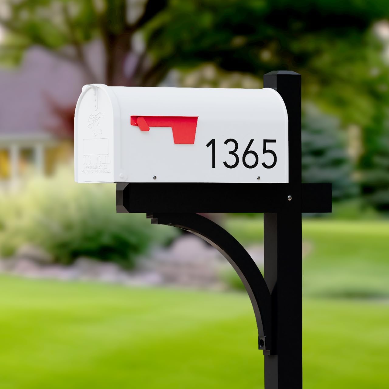 The Glenbrook Aluminum Mailbox Post - Complete System with Steel Mailbox and Aluminum Post Included (White with Black Post)