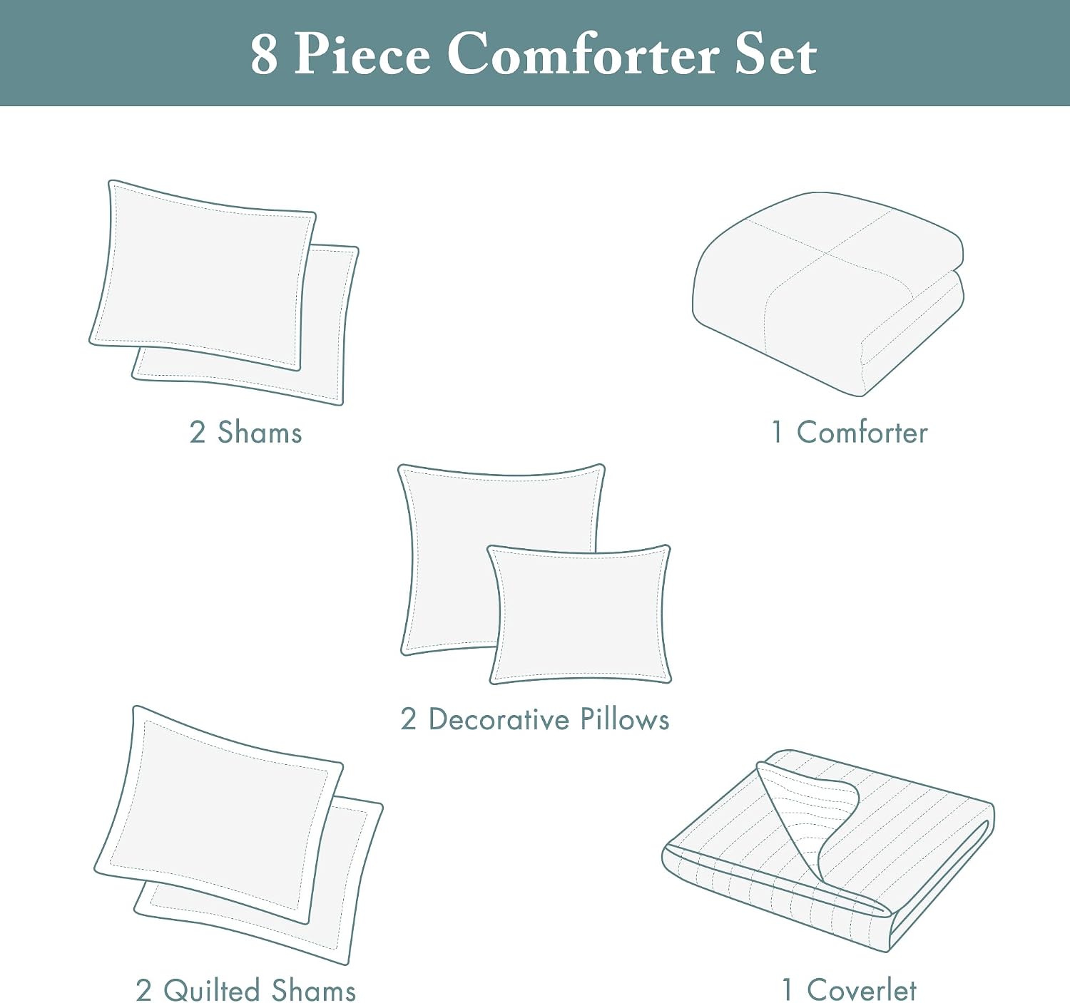 Madison Park Marina Comforter Quilt Combo Set - Modern Luxury Design, All Season Down Alternative Bedding, Matching Shams, Decorative Pillows, King/Cal King(104'x92'), Aqua 8 Piece