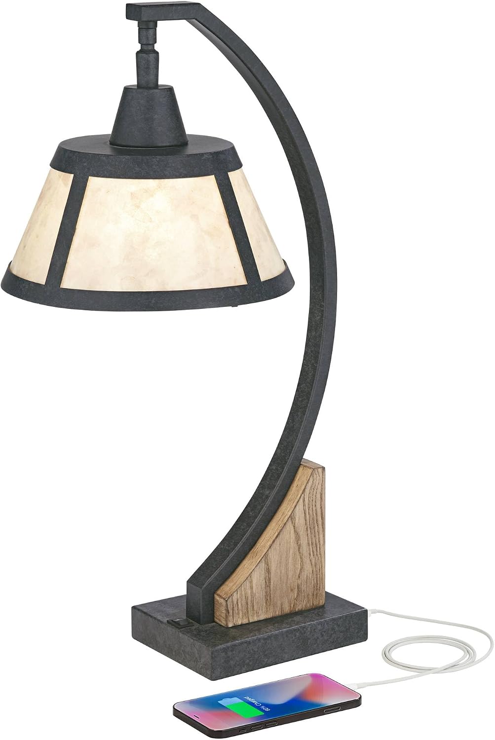 Franklin Iron Works Oak River 22' High Rustic Farmhouse Desk Table Lamp with USB Charging Ports A+C and AC Power Outlet in Base Gray Wash Mica Shade Living Room Bedroom House Bedside Nightstand Home