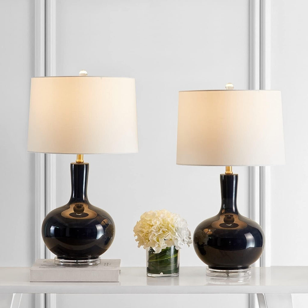 SAFAVIEH Lighting Collection Nilla Modern Contemporary Navy / Clear 27-inch Bedroom Living Room Home Office Desk Nightstand Table Lamp Set of 2 (LED Bulbs Included)