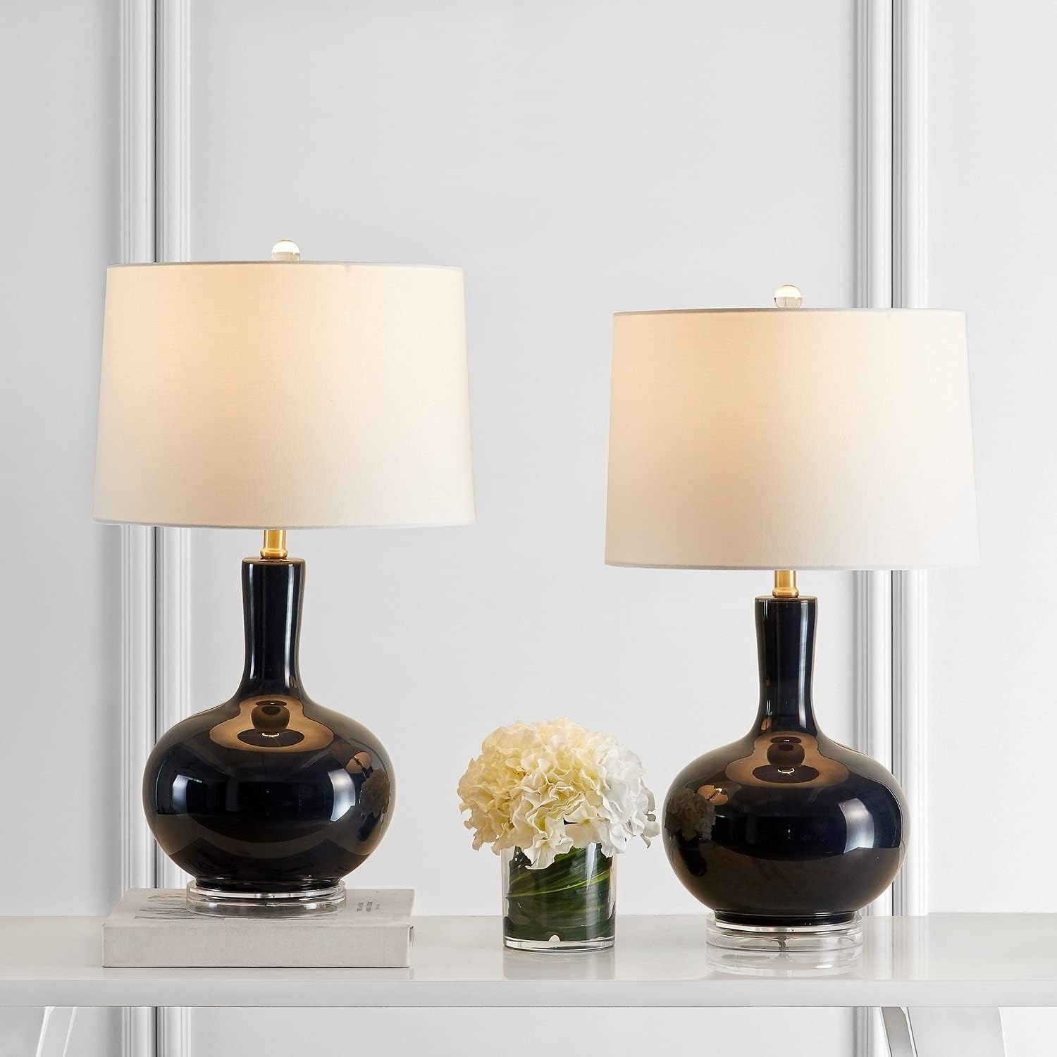 SAFAVIEH Lighting Collection Nilla Modern Contemporary Navy / Clear 27-inch Bedroom Living Room Home Office Desk Nightstand Table Lamp Set of 2 (LED Bulbs Included)