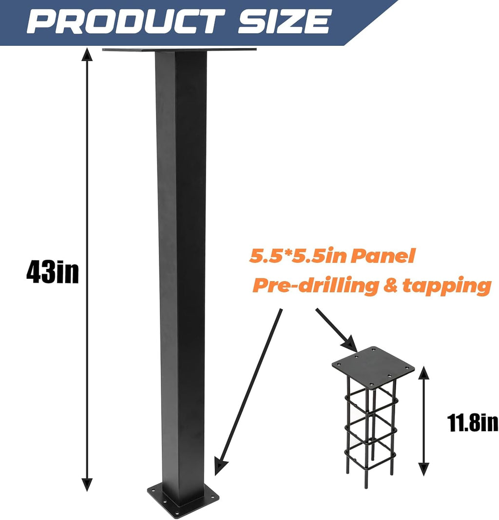 Outside Metal Mailbox Post, 34 inch In-Ground Heavy Duty Mailbox Pillar, Universal mounting Panel fits Most mailboxes. Suitable for Residential Roadside mailboxes