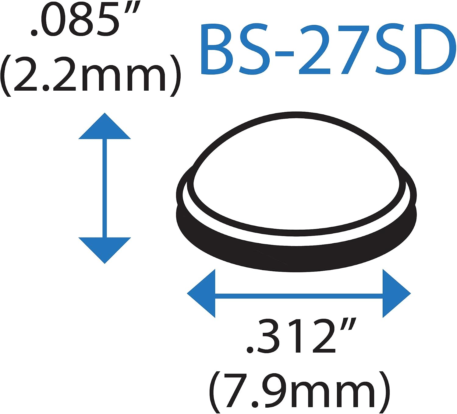 Bumper Specialties Self Adhesive Bumper Feet 0.312' x 0.085' (7.9mm x 2.2mm) Clear Hemispherical Soft Polyurethane Pads for Cabinet Door Sound Dampening, 5,400 Pieces per Box, BS27SD