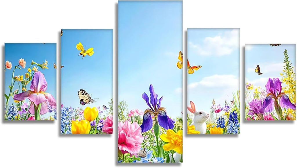 Rabbit Diamond Art 5 Piece Diamond Painting Flowers 5D DIY Full Square Drill Dimond Art Paintings Rhinestones Crafts for Adults Gem Painting for Home Decor Large Artwork for Wall 44 x 90 Inch,Model294