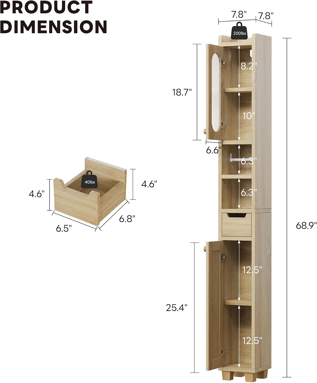 LIKIMIO 69' H Tall Bathroom Storage Cabinet with 2 Doors & 1 Drawer, Narrow Adjustable Shelves & Pull-Out Tissue Holder, Slim Freestanding Cabinet for Small Spaces, Kitchen, Entryway, Rustic White