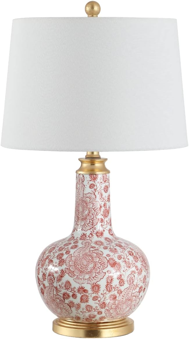 Safavieh Lighting Collection Leia Red Floral Chinoiserie Ceramic 26-inch Bedroom Living Room Home Office Desk Nightstand Table Lamp (LED Bulb Included)