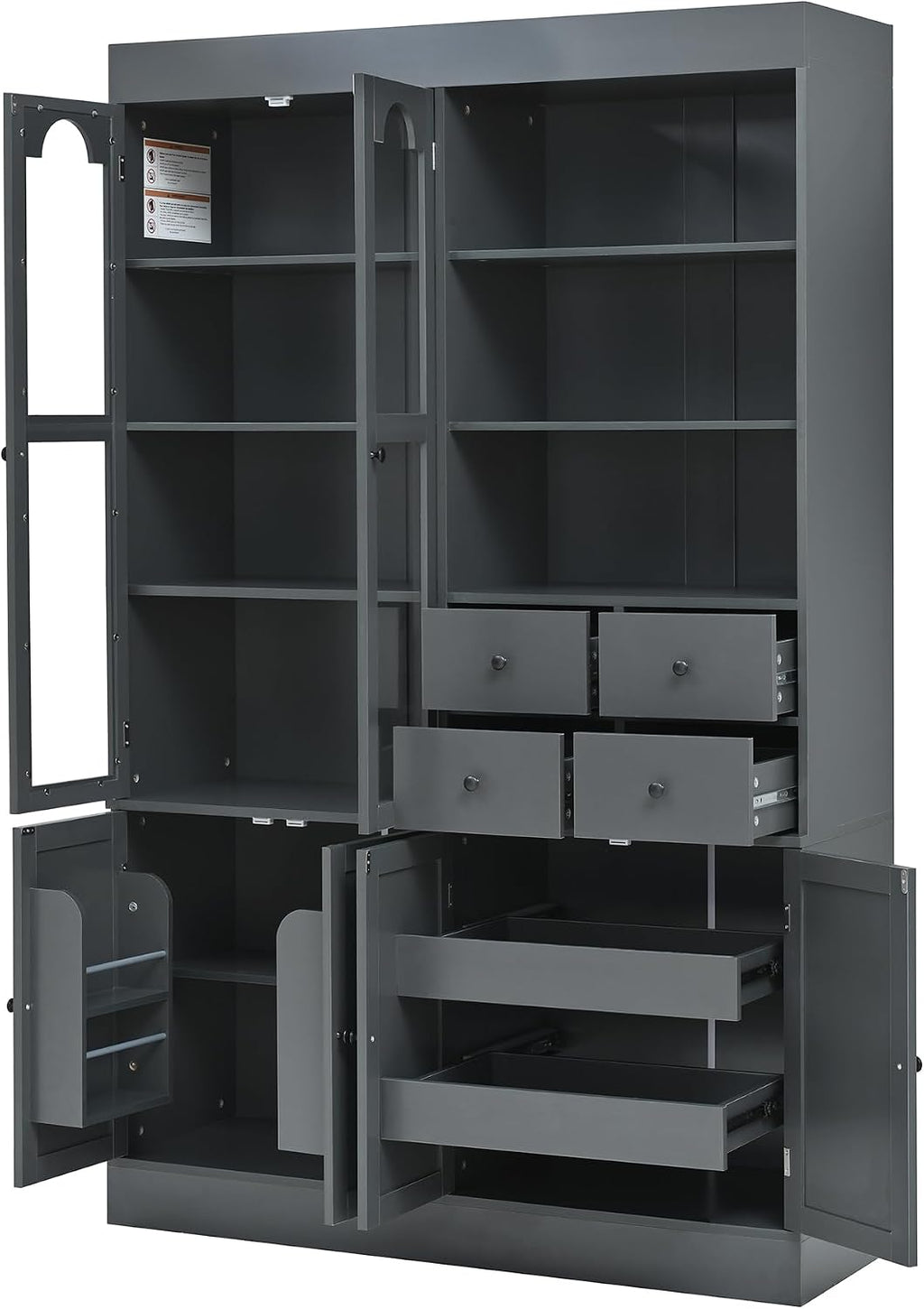 Modern 75inch Tall Kitchen Pantry Storage Cabinet with 4 Drawers, Freestanding Buffet Cabinet with Door Shelves and Pull-Out Trays for Dining Room, Living Room (Gray/32r)