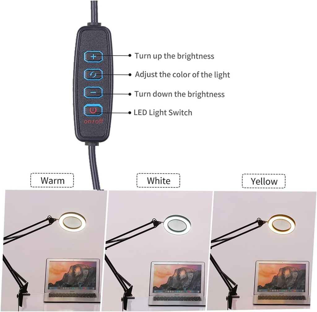 Jewelry Magnifying Glass Jewelry Magnifying Glass, 5X Lamp with Clamp Desk Swivel Arm Adjustable USB-Powered 3 Modes Dimmable for Work