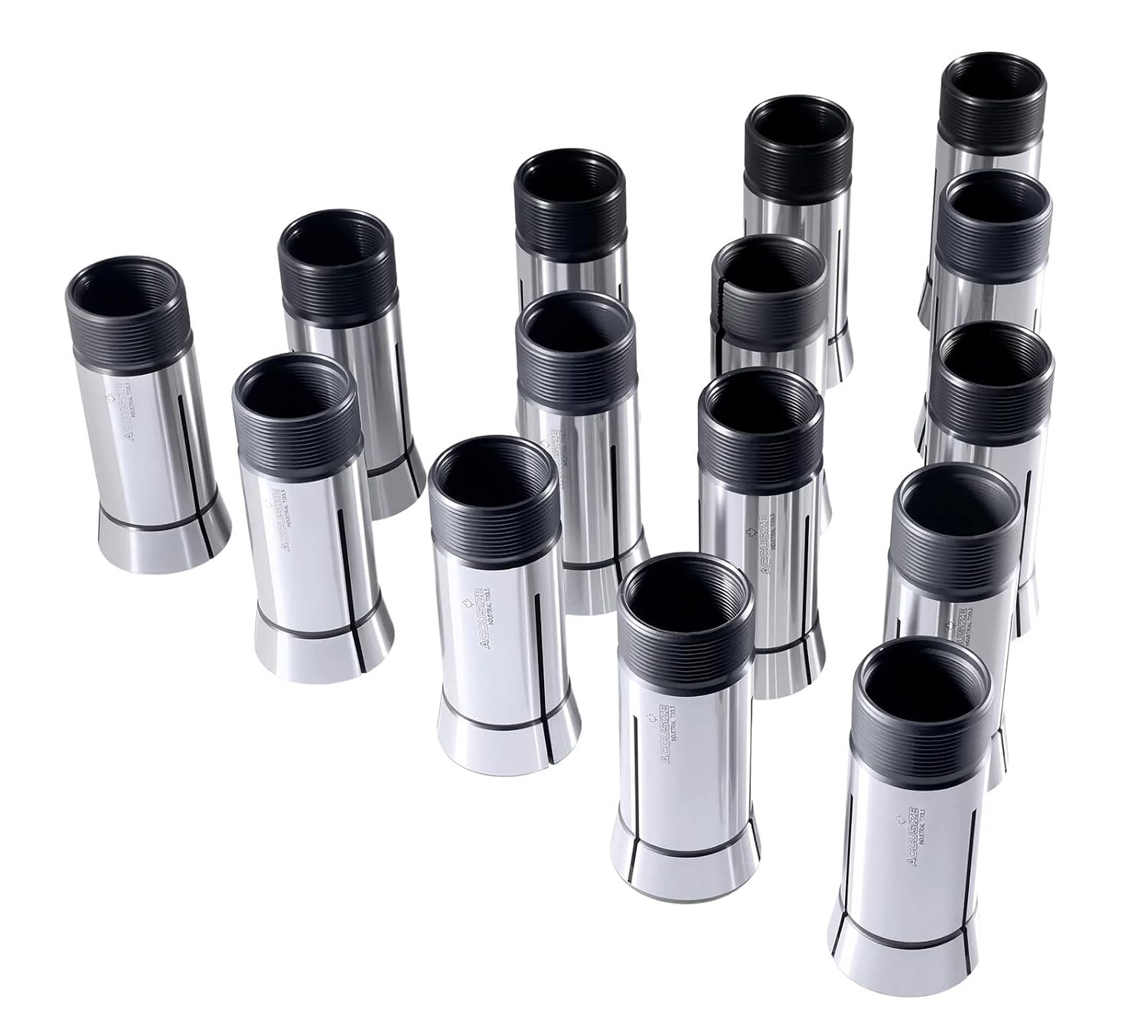 Accusize Industrial Tools 15 Pcs 1/8-1'' by 16ths 5C Precision Round Collets Hardened and Ground, 0200-0571