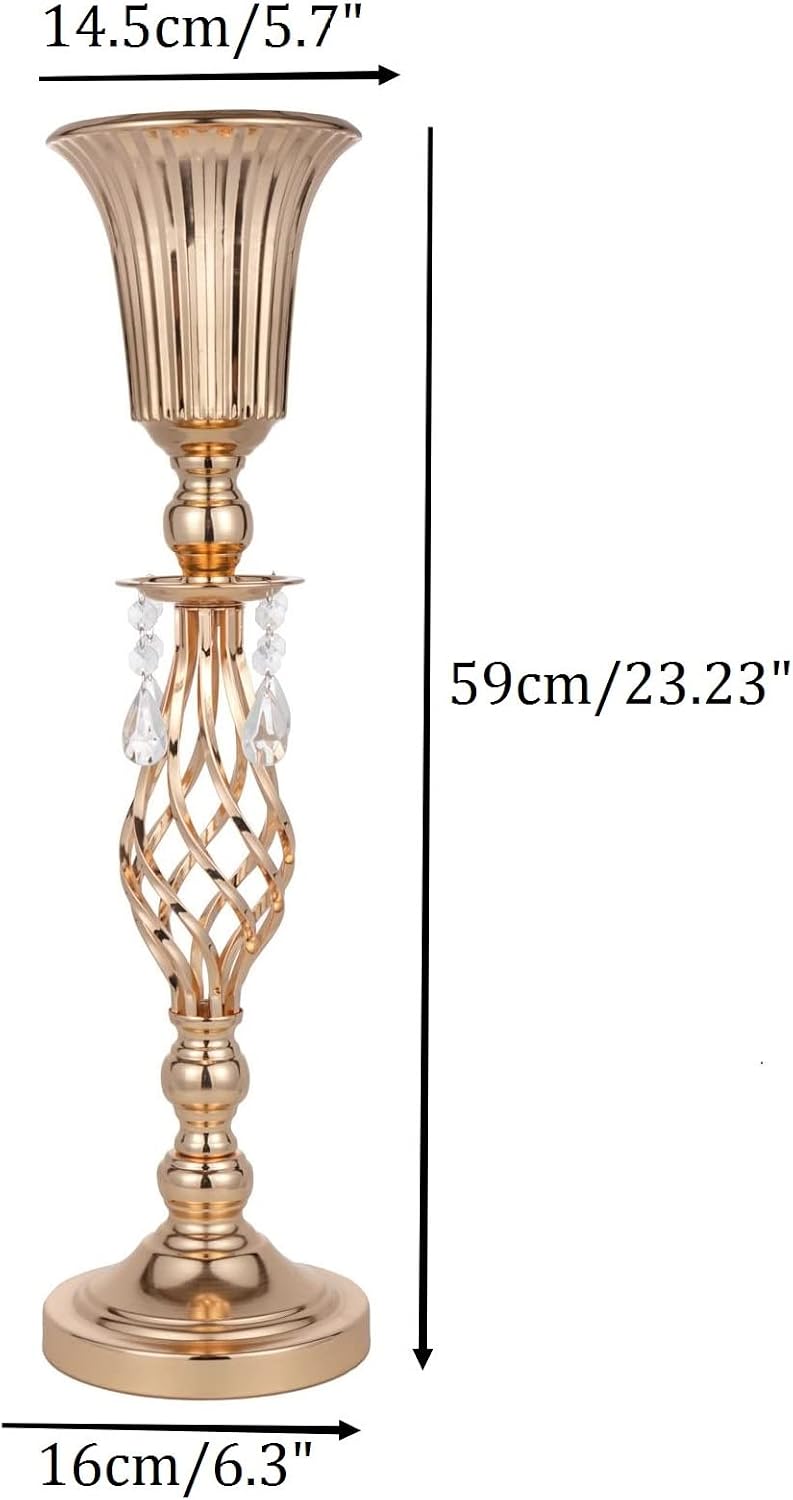 Pack of 10 Wedding Floral Vases for Centerpieces: Crystal Flower Centerpiece Vases for Reception Centerpieces Parties Events, 23.2 inches Versatile Flower Arrangement & Candle Holder Stands