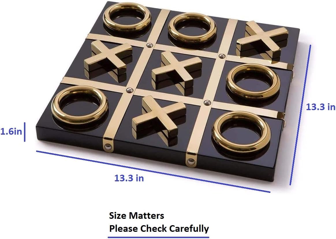 Modern Tic Tac Toe for Home Decoration, Gold and Black Hand Crafted with Black Wood and Gold Color Stainless Steel, Decorative Tic Tac Toe, Table Top Decoration, X/O Board