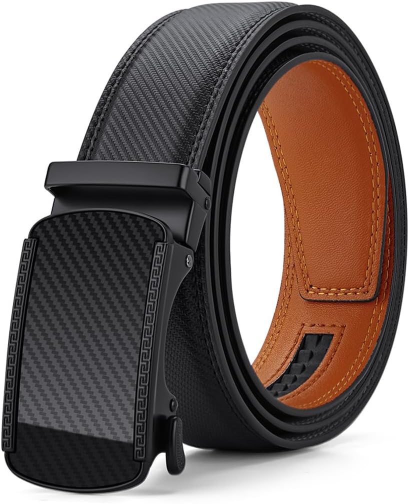 Automatic Ratchet Belt for Men - Genuine Leather Dress & Casual Use, Adjustable Buckle
