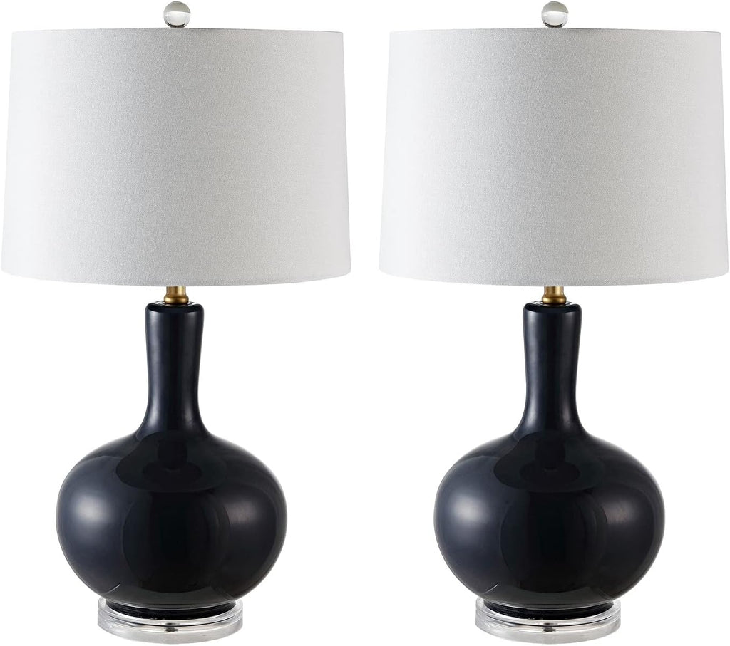 SAFAVIEH Lighting Collection Nilla Modern Contemporary Navy / Clear 27-inch Bedroom Living Room Home Office Desk Nightstand Table Lamp Set of 2 (LED Bulbs Included)