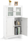 Giantex Storage Cabinet with Doors - Bathroom Floor Cabinet, Freestanding Tall Cabinet w/ 2 Tempered Glass Doors, Adjustable Shelf, Kitchen Cupboard Storage Organizer for Hallway Living Room (White)