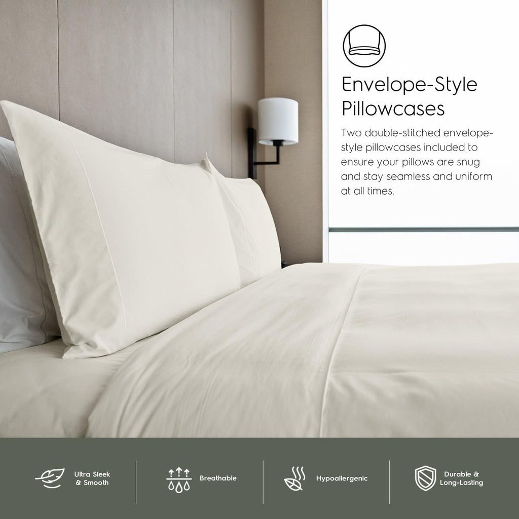 Tafts Cali-King Sheets Set, Pure 100% Viscose derived from Bamboo Bed Sheets Set, Luxuriously Soft, Silky, Cooling Sheets, Double Stitched, Lifetime Quality Promise (Ivory White)