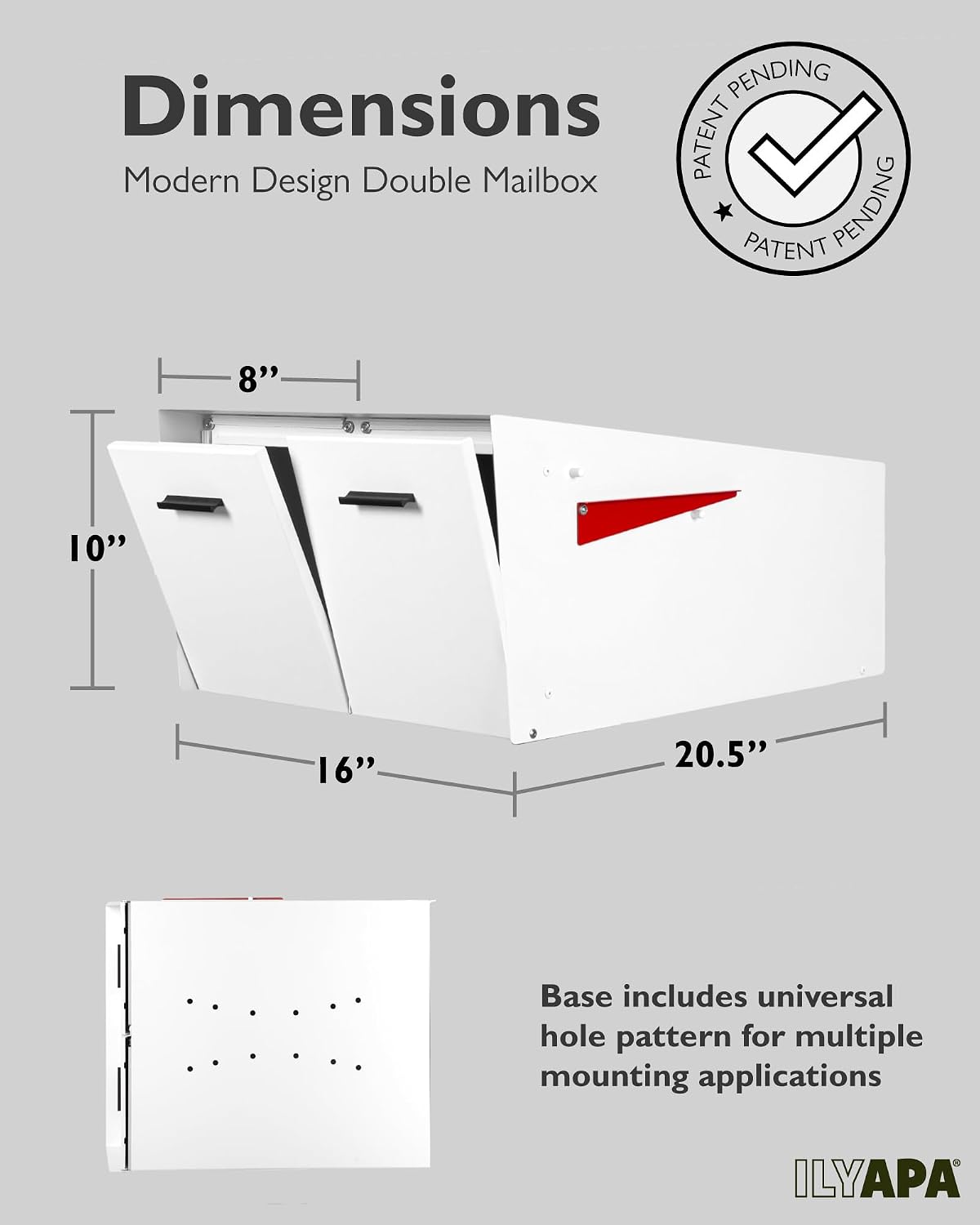 Ilyapa White Double Mailbox, Post Mount Mailboxes for Outside- Two Sided Mail Box for 2 Houses with Standard Single Mounting, Door Numbering Kit, Outdoor All Weather with Magnetic Doors