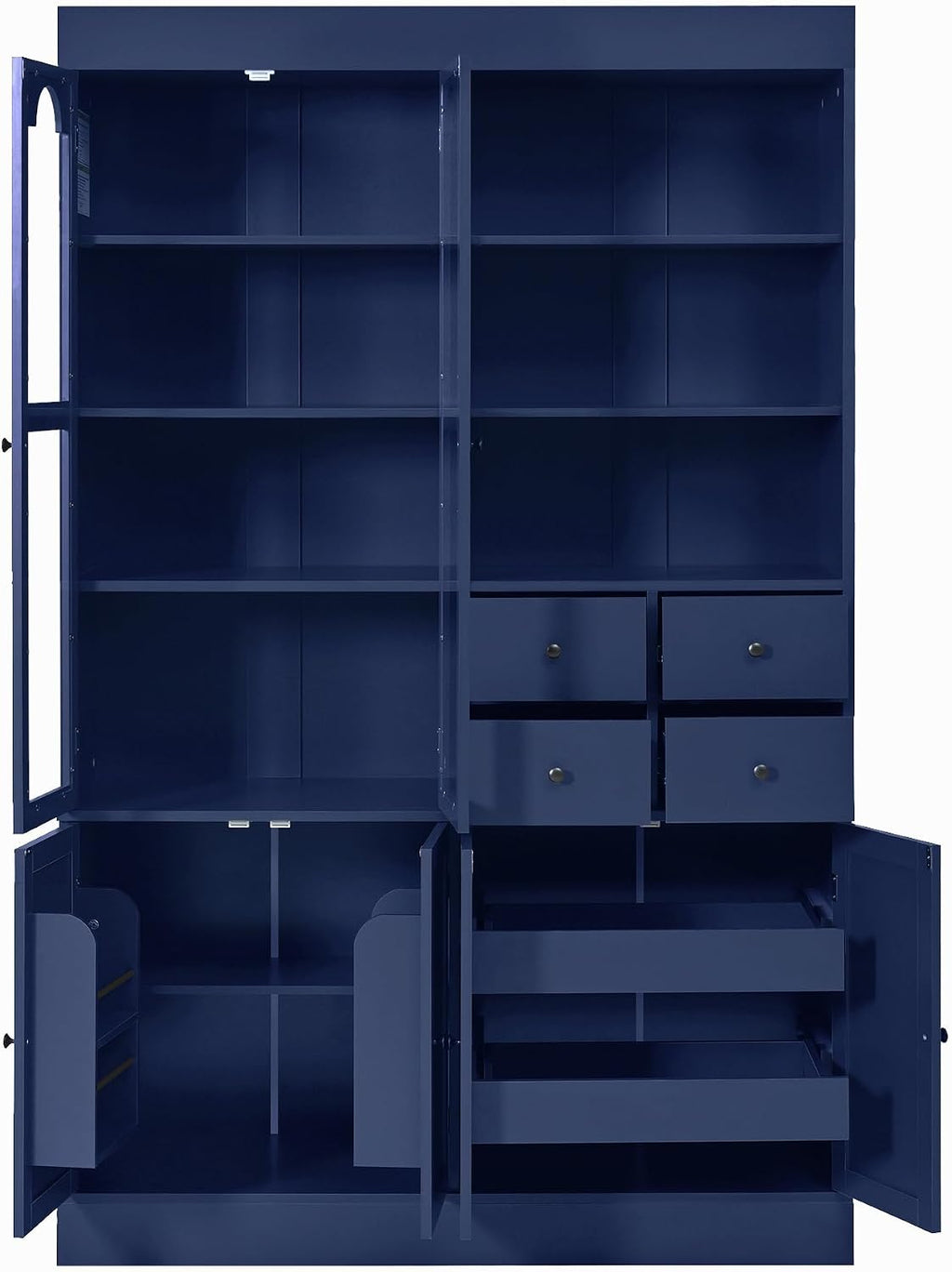 Modern 75inch Tall Kitchen Pantry Storage Cabinet with 4 Drawers, Freestanding Buffet Cabinet with Door Shelves and Pull-Out Trays for Dining Room, Living Room (Blue/32r)