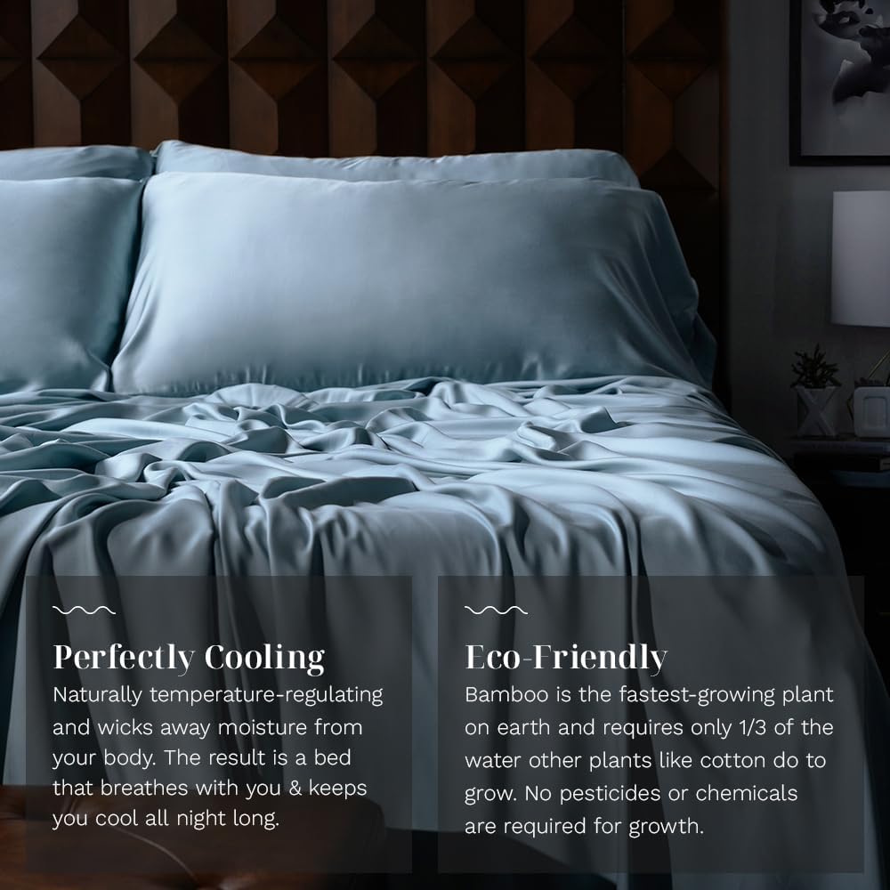 LUXOME Luxury Sheet Set | 100% Rayon (Viscose) from Bamboo | Queen Size - Surf | Deep Pockets | 4-Piece Set (Fitted, Flat, 2 Pillowcases)