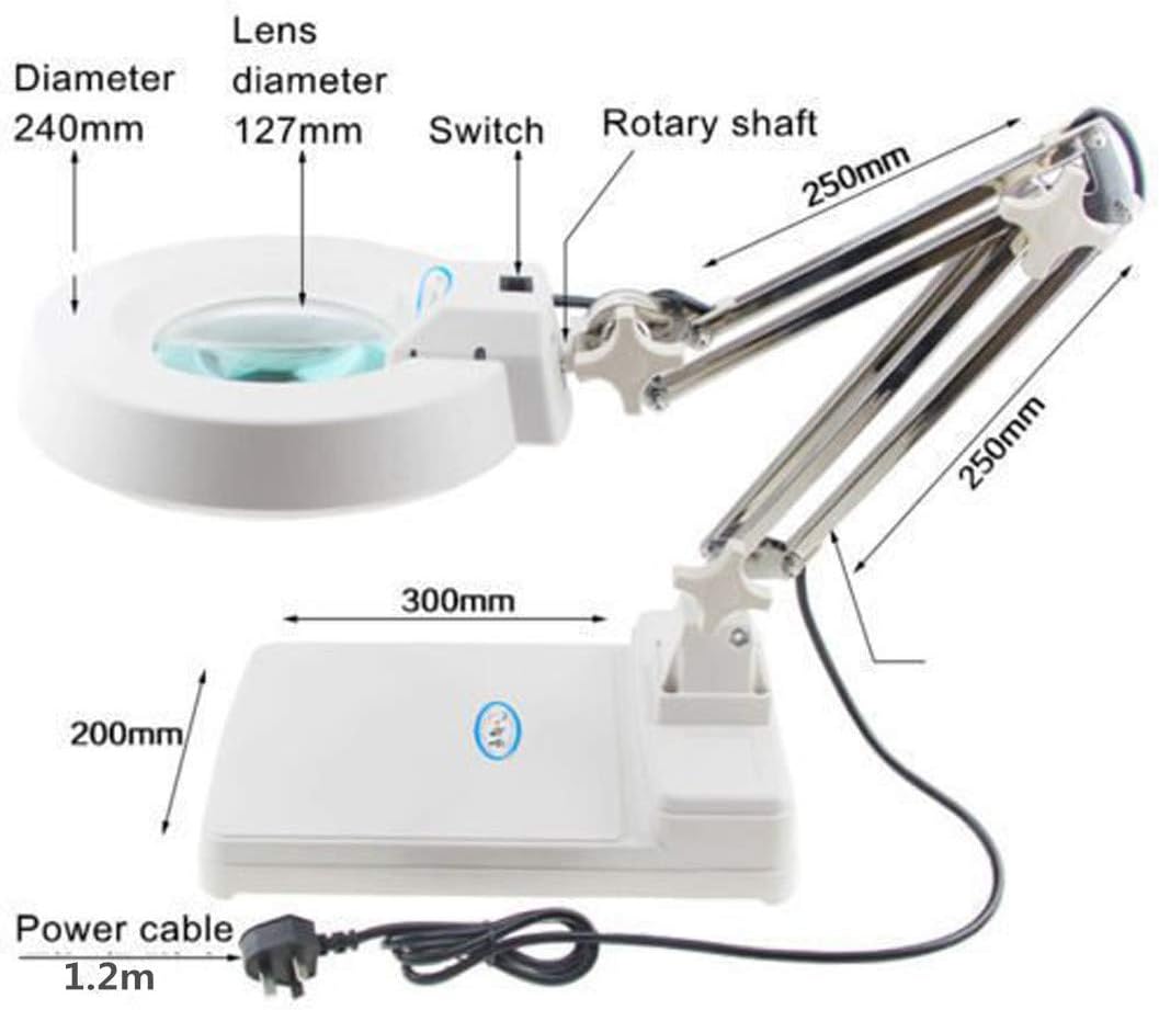 LED Desk Table Lamp Magnifier 10X Magnifying Glass Adjustable Arm Magnifier Lamp Super Bright Light for Reading Electronic Maintenance Inspection Table Craft