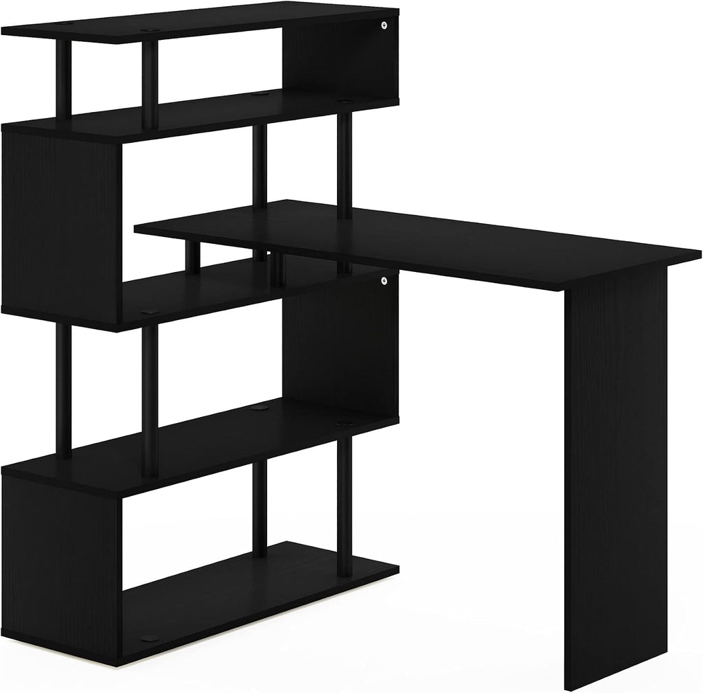 Furinno Classic Desk, 40' Wide L-Shape Gaming Desk, Computer Desk, Writing Desk with 5-Tier S-Shaped Side Shelves for Home Office, Study Room, Dorm, Bedroom, Americano