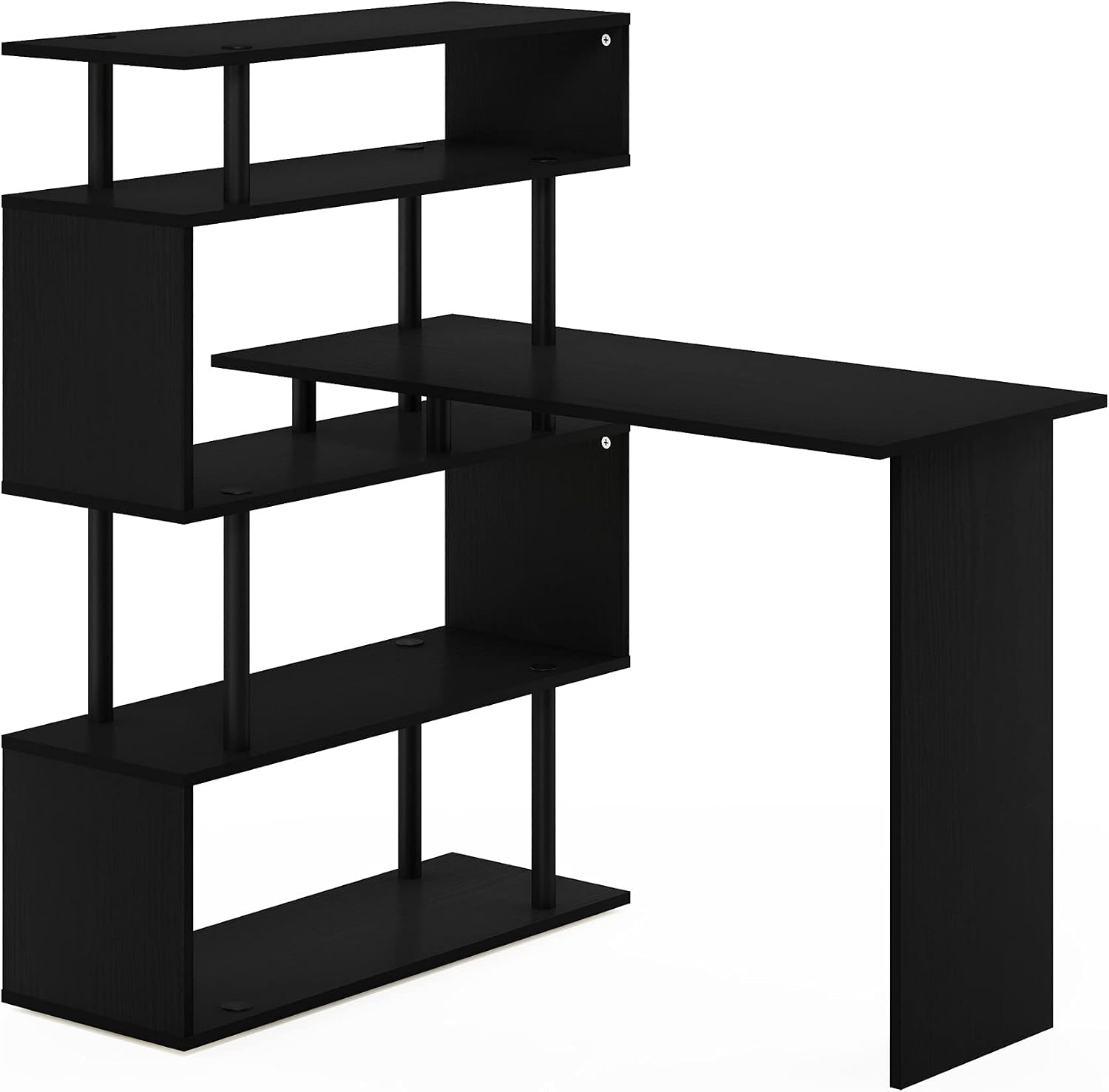 Furinno Classic Desk, 40' Wide L-Shape Gaming Desk, Computer Desk, Writing Desk with 5-Tier S-Shaped Side Shelves for Home Office, Study Room, Dorm, Bedroom, Americano