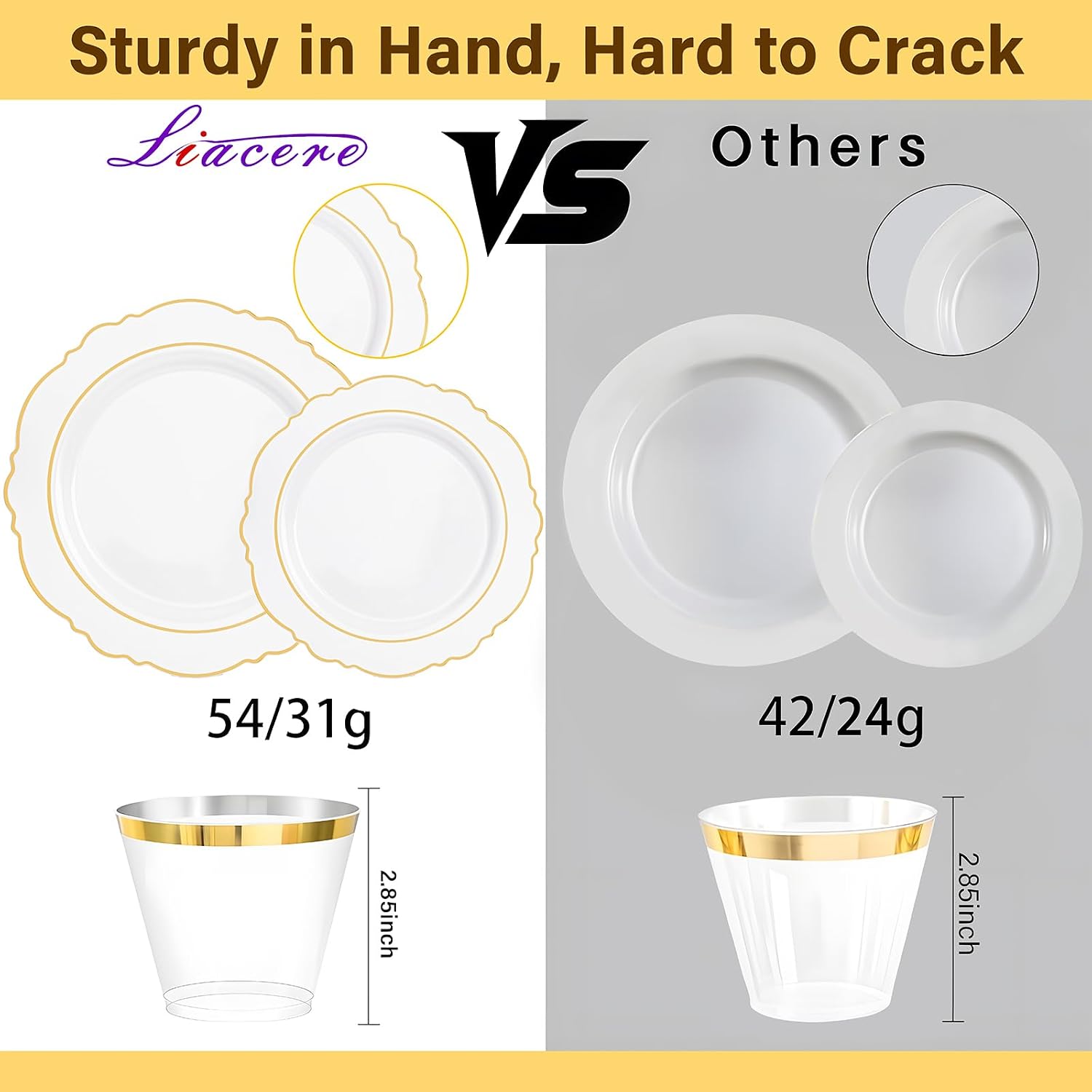 Liacere 700PCS Gold Plastic Plates - Baroque Dinnerware Sets for 100 Guests - 200 Disposable Plates（10inch，7inch）, 300 Gold Plastic Silverware, 100 Cups, 100 Napkins for Wedding & Easter Day