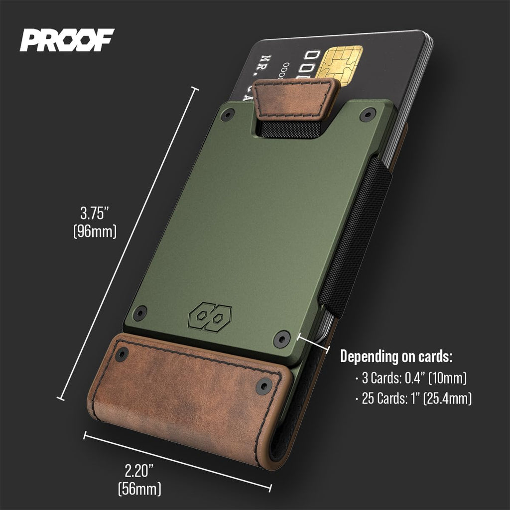 PROOF Wallet | Slim Minimalist Wallets for Men | Leather & Metal | RFID Wallet | Front/Back Pocket | Gift Box | Veteran Owned
