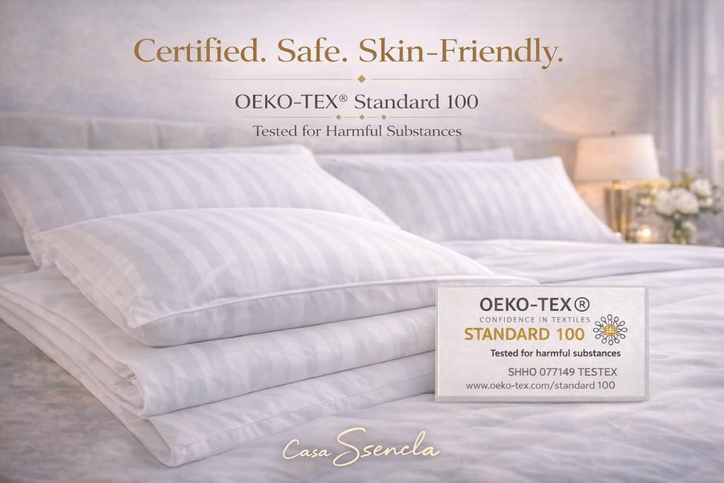 CASA ESENCIA 100% Egyptian Cotton Sheets Queen Size – 1000 Thread Count Luxury Hotel Sateen Weave Sheet Set, Soft & Breathable, 17' Deep Pocket, 4-Piece White Striped Bedding, All-Season Comfort