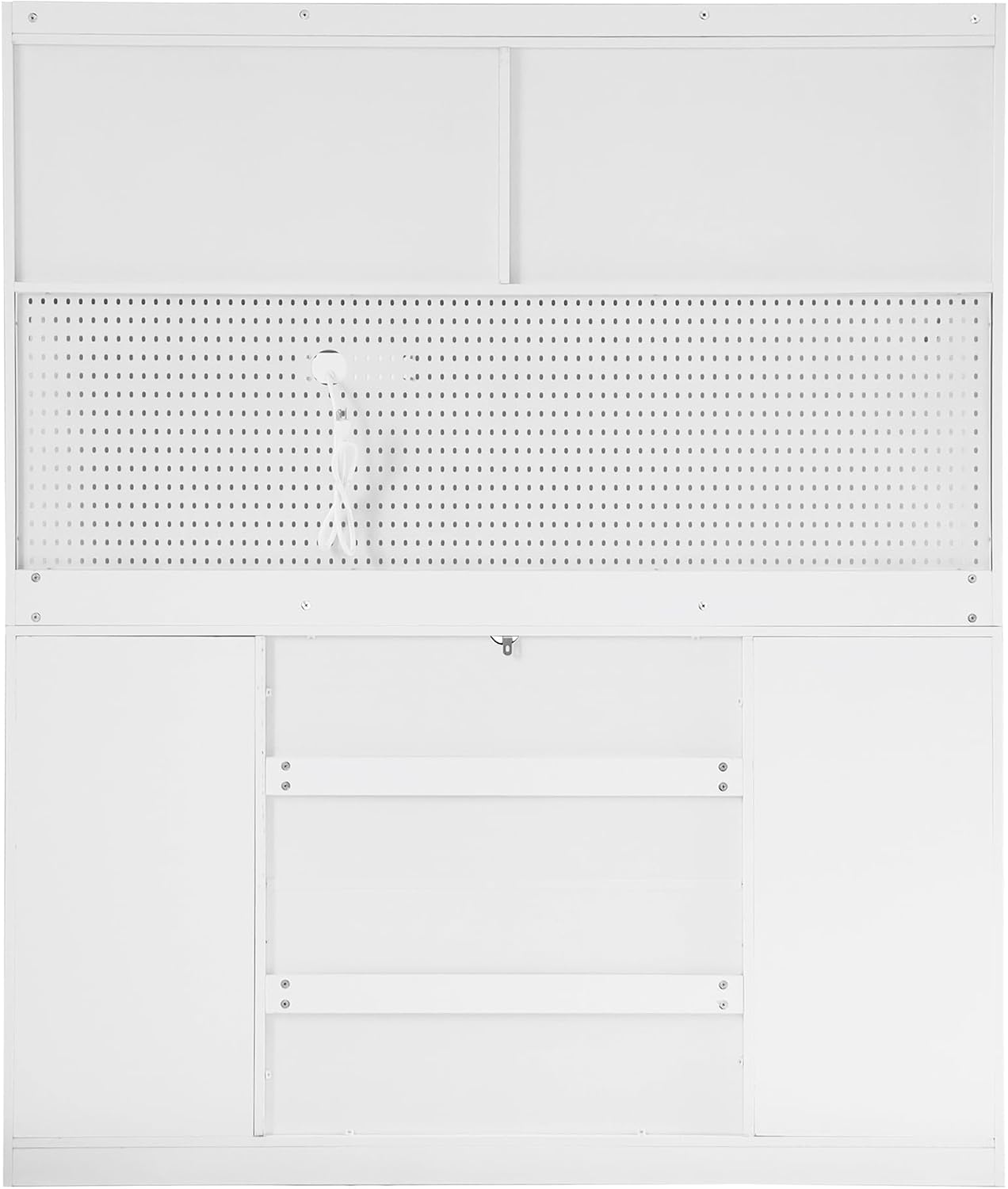 63'' W Buffet Cabinet with Hutch, Large Coffee Bar Storage Cabinet with 6 Drawers, Kitchen Pantry Sideboard with 5 Cabinets and Adjustable Shelves, Pegboard, Towel Rack, Power Outlet (White-Q12)