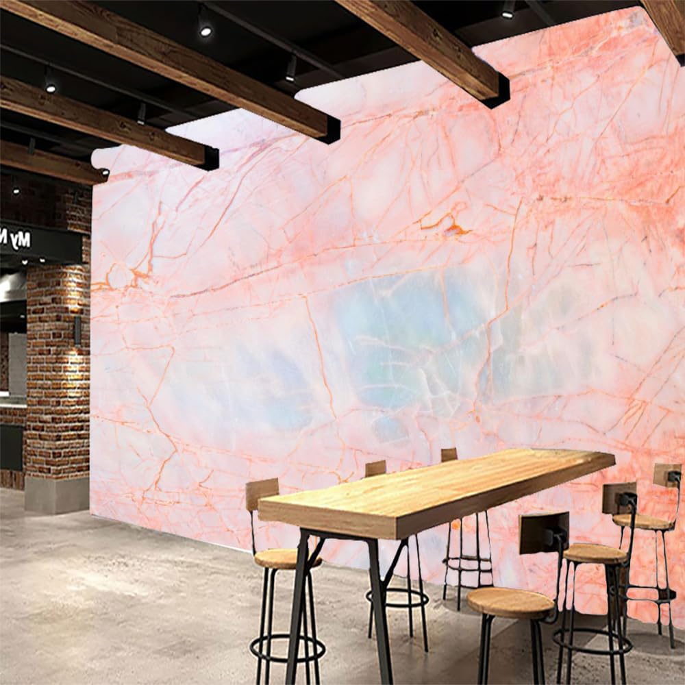 ELGADO Marble Pink Stickers Wall Mural, Classic Texture Removable Wall Mural Self-Adhesive Wallpaper 3D Mural,for Children's Room Dining Bedroom Living Wall Decoration,99' W x66 H