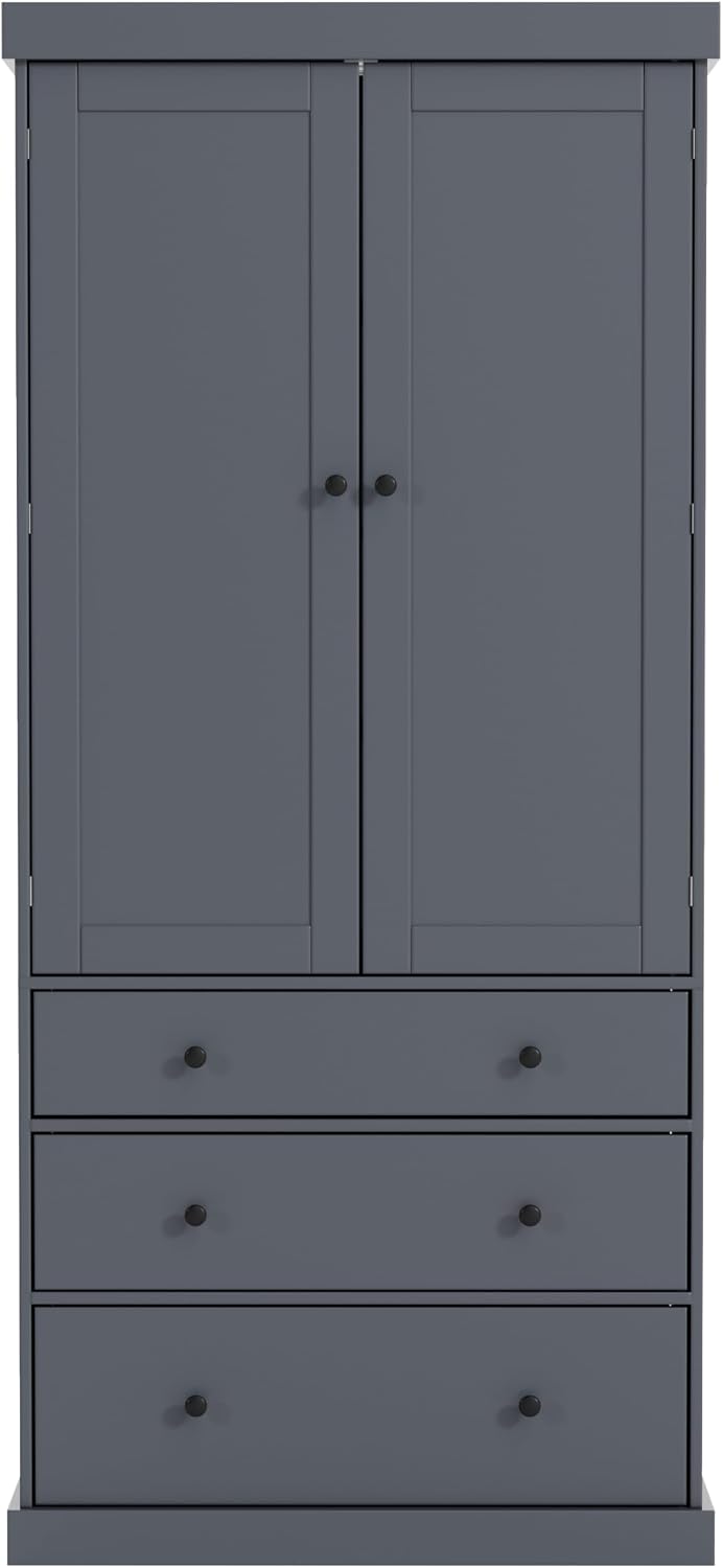 77inch Farmhouse Kitchen Pantry, Wood Storage Cabinet with 3 Adjustable Shelves, Freestanding Tall Cupboard Storage Cabinet with 8 Door Shelves and 3 Drawers for Kitchen, Dining Room (Gray-1)