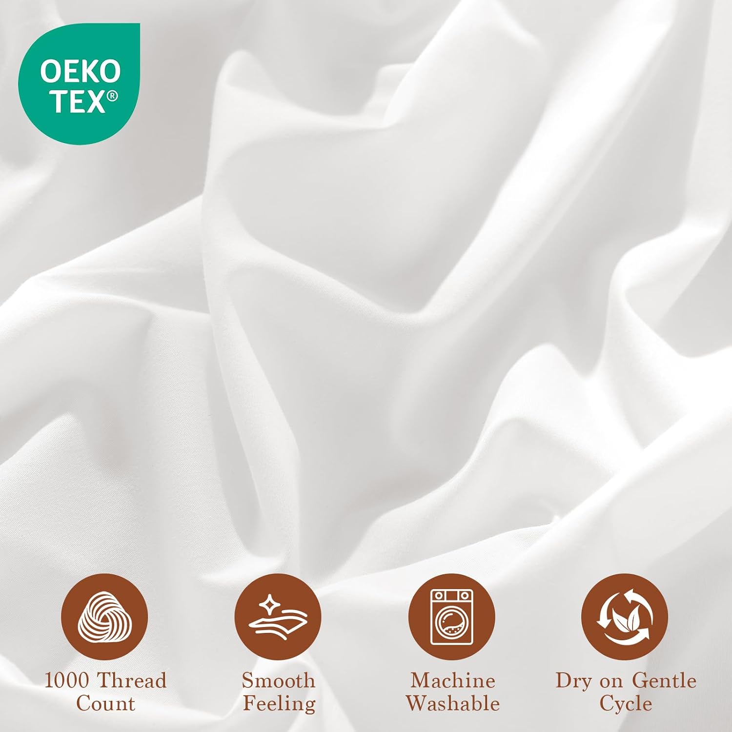 100% Egyptian Cotton Sheet Set 4 Pcs Clifornia King Size Sheets 1000 Thread Count Breathable Soft Bedding Set Fitted Sheet with 16' Deep Pocket (California King, White)