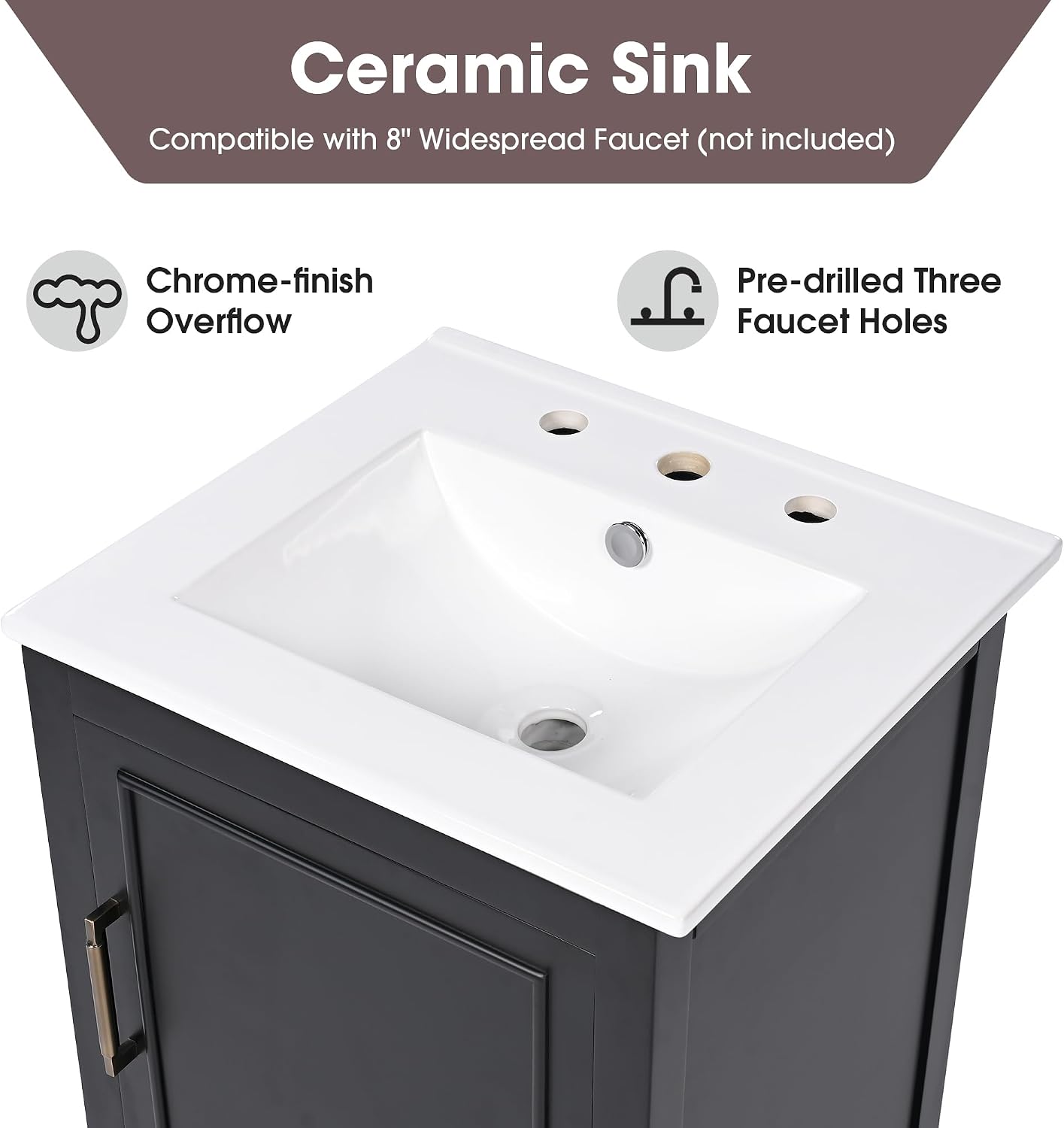 Favfurish 20' Bathroom Vanity with Sink,Water-Resistant Wood One Cabinet Vanities w/Door Shelf Storage and Adiustable Foot Pads,A Drawer,Multi-Functional Storger Space,Black