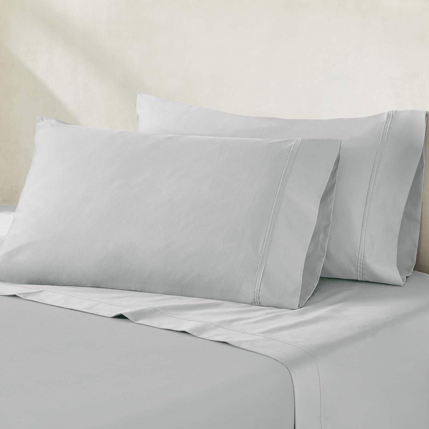 Superior Egyptian Cotton 850 Thread Count Bed Sheet Set, 1 Elastic Deep Pocket Fitted Sheet, 1 Flat Sheet, 2 Pillowcases, Daily Soft Sheets, Luxury, Plush, Hotel, Home Collection, King, Chrome