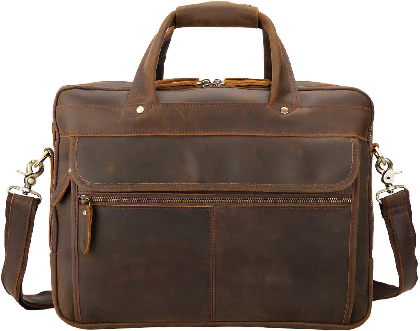 Polare Modern Attaché Style 15.7' Full Grain Italian Leather Laptop Business Briefcase for Men