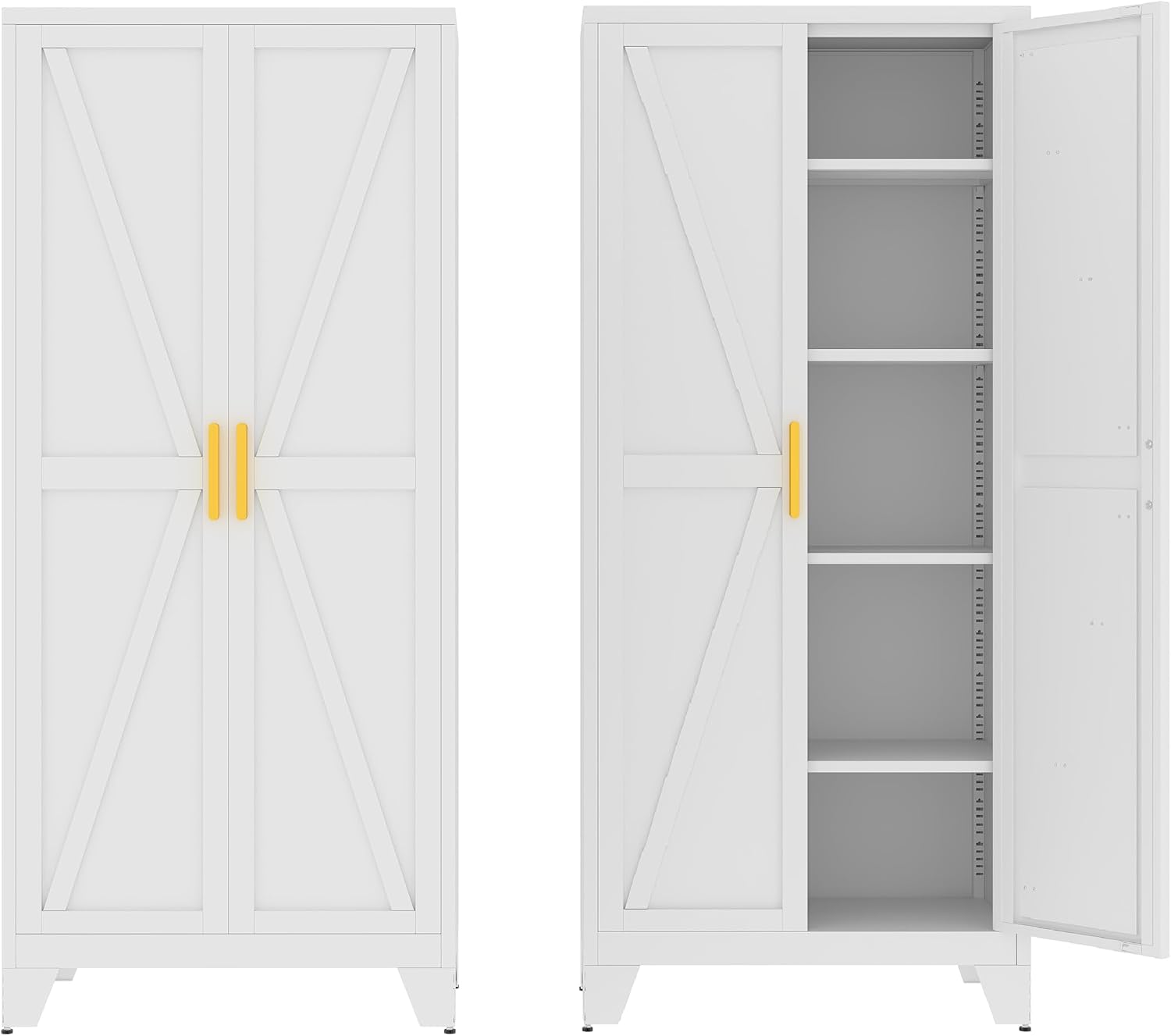71' Tall Pantry Cabinet, White Metal Kitchen Storage Cabinet with 2 Doors and 4 Adjustable Shelves