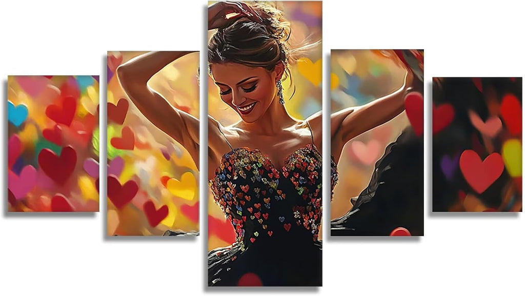 Ballet Diamond Art 5 Piece Diamond Painting Dancers 5D DIY Full Round Drill Dimond Art Paintings Rhinestones Crafts for Adults Gem Painting for Home Decor, Large Artwork for Wall 44 x 90 Inch,Model333